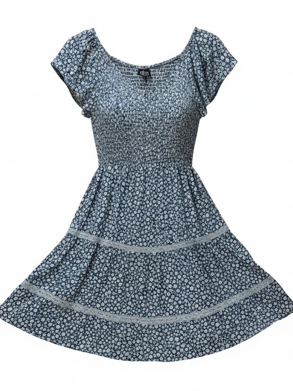 Blue Floral Smocked Dress – Lightweight & Flowy, Size 1X